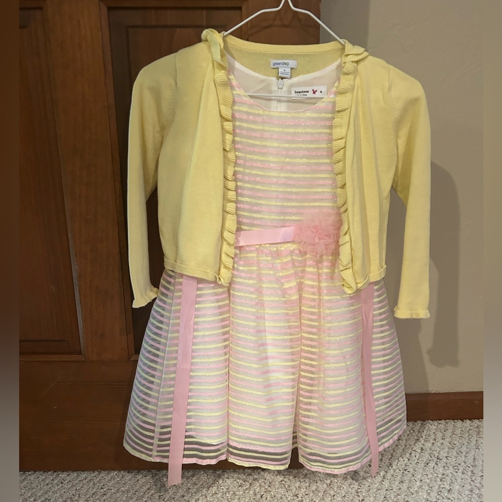 Greendog Yellow Cardigan with Pink Striped Dress